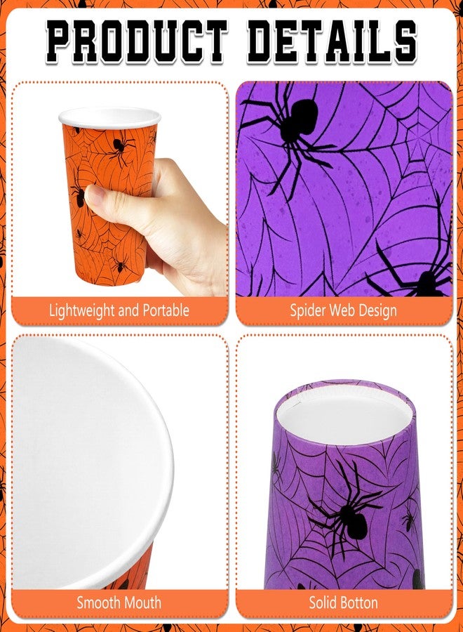 TREWAVE 48Pcs Halloween Paper Cups - 9oz Disposable Party Cups for Hot/Cold Drinks, Snacks - Spider Web Pattern Design in Orange, Purple, Black, Green - Festival Party Supplies - Image 3